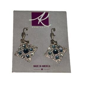 Anne Koplik Blue Crystal Drop Dangle Earrings Boho Retro Art Deco